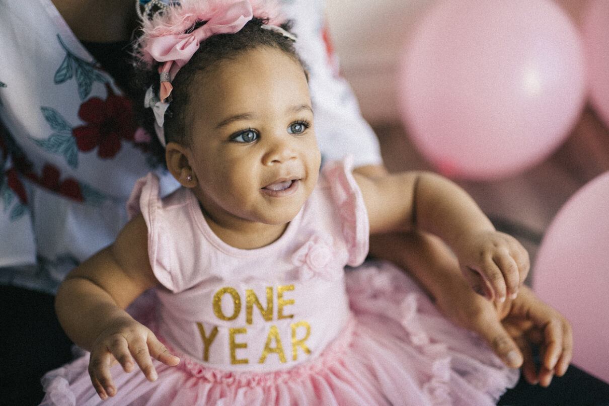 A baby without a birth injury celebrating her 1-year birthday.